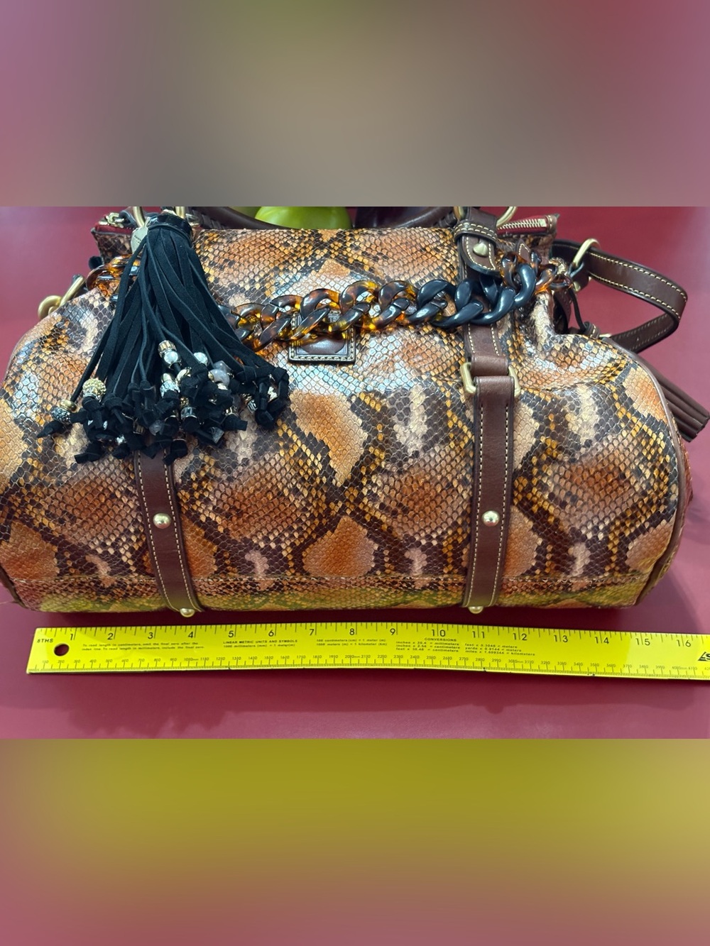 Dooney & Bourke Brown & Tan Python-Print Leather Satchel - Picture 5 of 5